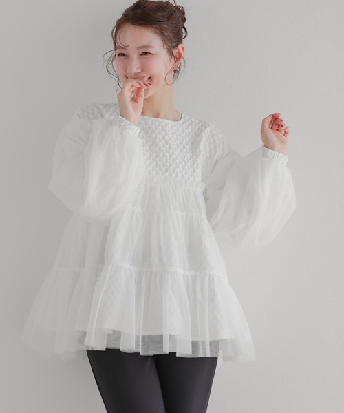 Fit more(フィットモア)の「ジャガード切替チュールトップス(その他トップス・レディース・ブラック/ベージュ/ホワイト・FREE)」の15枚目の写真