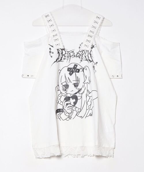 NOVESSEL(ノベセル)の「『TricuspidC/トライカスピッドシー』イラストプリントオフショルTシャツ(Tシャツ/カットソー・レディース・ホワイト/ブラック・S)」の10枚目の写真