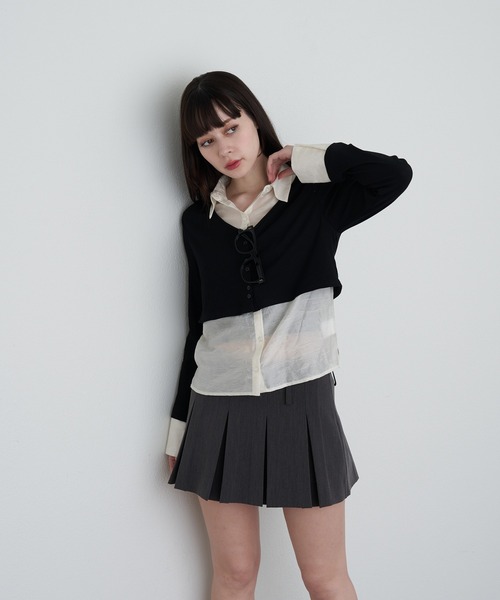 RAY CASSIN（レイカズン）の「シャツ襟レイヤードカーディガン（カーディガン/ボレロ・レディース・ブラック系その他2/グレー系その他2/ベージュ系その他2・FREE）」の4枚目の写真