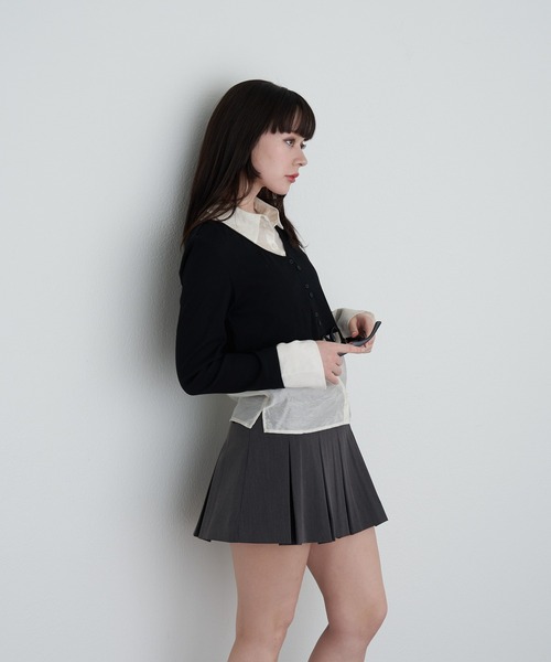 RAY CASSIN（レイカズン）の「シャツ襟レイヤードカーディガン（カーディガン/ボレロ・レディース・ブラック系その他2/グレー系その他2/ベージュ系その他2・FREE）」の5枚目の写真