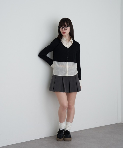 RAY CASSIN（レイカズン）の「シャツ襟レイヤードカーディガン（カーディガン/ボレロ・レディース・ブラック系その他2/グレー系その他2/ベージュ系その他2・FREE）」の7枚目の写真