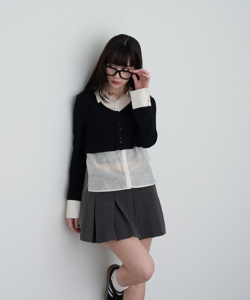 RAY CASSIN（レイカズン）の「シャツ襟レイヤードカーディガン（カーディガン/ボレロ・レディース・ブラック系その他2/グレー系その他2/ベージュ系その他2・FREE）」の10枚目の写真