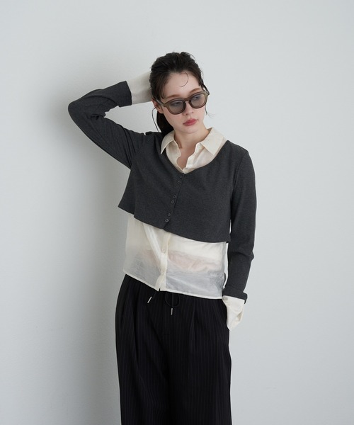 RAY CASSIN（レイカズン）の「シャツ襟レイヤードカーディガン（カーディガン/ボレロ・レディース・ブラック系その他2/グレー系その他2/ベージュ系その他2・FREE）」の14枚目の写真