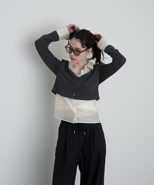 RAY CASSIN（レイカズン）の「シャツ襟レイヤードカーディガン（カーディガン/ボレロ・レディース・ブラック系その他2/グレー系その他2/ベージュ系その他2・FREE）」の16枚目の写真