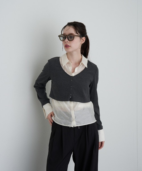 RAY CASSIN（レイカズン）の「シャツ襟レイヤードカーディガン（カーディガン/ボレロ・レディース・ブラック系その他2/グレー系その他2/ベージュ系その他2・FREE）」の21枚目の写真