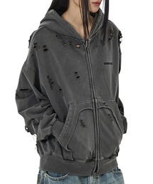 OY | 『OY/オーワイ』PIGMENT DESTROYED HOODIE ZIP UP/ピグメントディストロイドジップアップパーカー(パーカー)