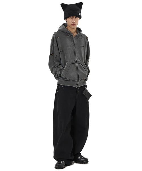 OY(オーワイ)の「『OY/オーワイ』PIGMENT DESTROYED HOODIE ZIP UP/ピグメントディストロイドジップアップパーカー(パーカー・レディース・ブラック・L/M)」の5枚目の写真