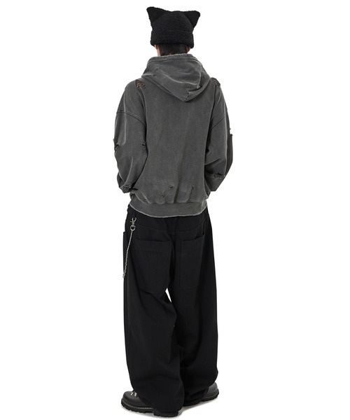OY(オーワイ)の「『OY/オーワイ』PIGMENT DESTROYED HOODIE ZIP UP/ピグメントディストロイドジップアップパーカー(パーカー・レディース・ブラック・L/M)」の6枚目の写真