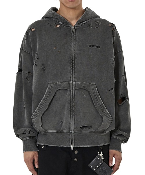 OY(オーワイ)の「『OY/オーワイ』PIGMENT DESTROYED HOODIE ZIP UP/ピグメントディストロイドジップアップパーカー(パーカー・レディース・ブラック・L/M)」の2枚目の写真