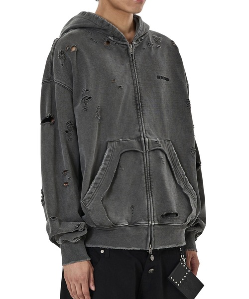 OY(オーワイ)の「『OY/オーワイ』PIGMENT DESTROYED HOODIE ZIP UP/ピグメントディストロイドジップアップパーカー(パーカー・レディース・ブラック・L/M)」の3枚目の写真