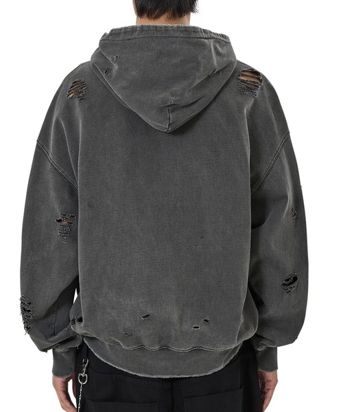 OY(オーワイ)の「『OY/オーワイ』PIGMENT DESTROYED HOODIE ZIP UP/ピグメントディストロイドジップアップパーカー(パーカー・レディース・ブラック・L/M)」の4枚目の写真