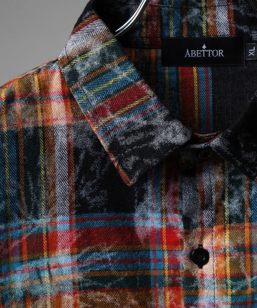 FUNALIVE（ファンアライブ）の「ABETTOR 絞り染め加工ルーズフィットチェックＬＳシャツ（シャツ/ブラウス・メンズ・レッド/ネイビー・XL/L/M）」の5枚目の写真