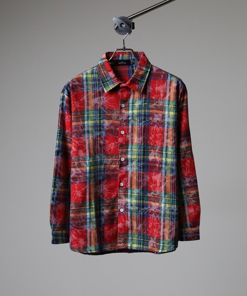 FUNALIVE（ファンアライブ）の「ABETTOR 絞り染め加工ルーズフィットチェックＬＳシャツ（シャツ/ブラウス・メンズ・レッド/ネイビー・XL/L/M）」の3枚目の写真