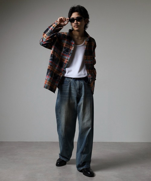 FUNALIVE（ファンアライブ）の「ABETTOR 絞り染め加工ルーズフィットチェックＬＳシャツ（シャツ/ブラウス・メンズ・レッド/ネイビー・XL/L/M）」の16枚目の写真