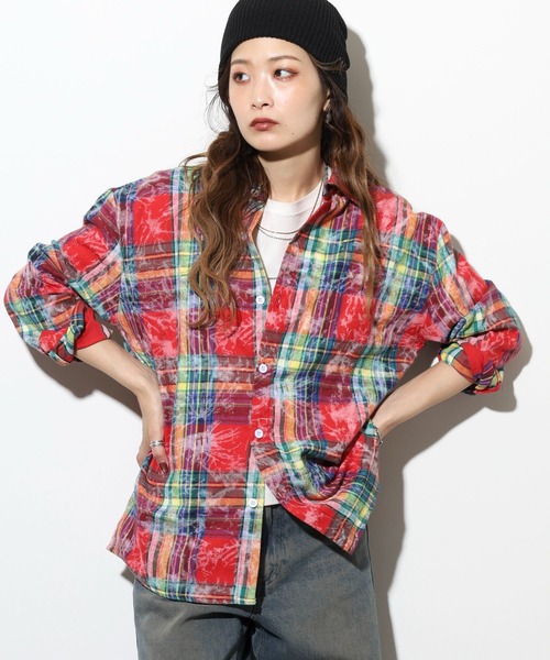 FUNALIVE（ファンアライブ）の「ABETTOR 絞り染め加工ルーズフィットチェックＬＳシャツ（シャツ/ブラウス・メンズ・レッド/ネイビー・XL/L/M）」の17枚目の写真