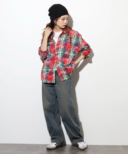 FUNALIVE（ファンアライブ）の「ABETTOR 絞り染め加工ルーズフィットチェックＬＳシャツ（シャツ/ブラウス・メンズ・レッド/ネイビー・XL/L/M）」の19枚目の写真