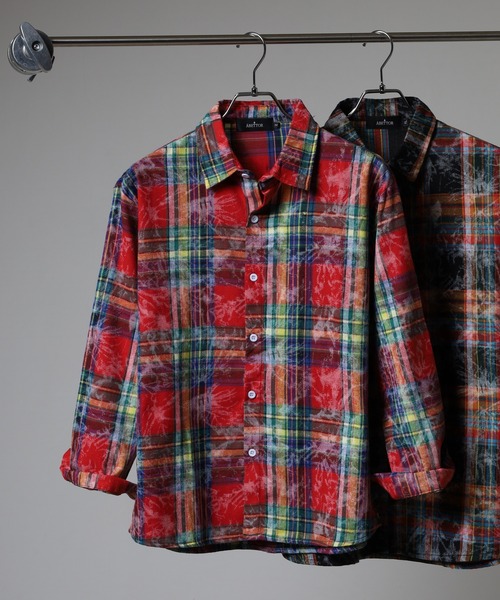 FUNALIVE（ファンアライブ）の「ABETTOR 絞り染め加工ルーズフィットチェックＬＳシャツ（シャツ/ブラウス・メンズ・レッド/ネイビー・XL/L/M）」の13枚目の写真