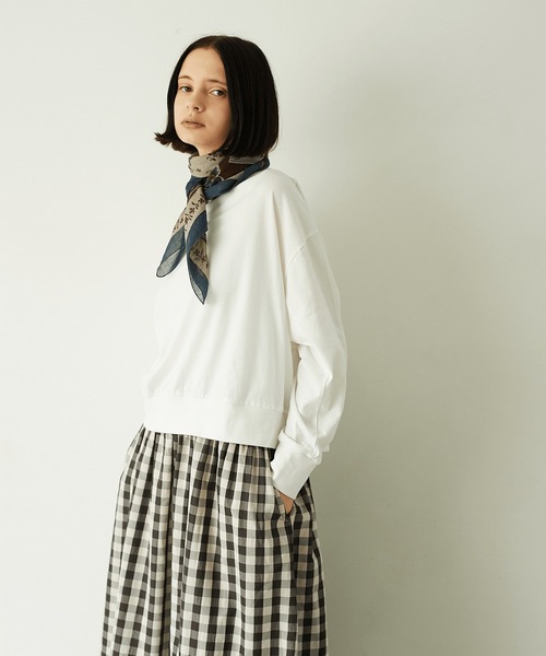 LA MARINE FRANCAISE(マリン フランセーズ)の「強撚プレーティング天竺プルオーバー(Tシャツ/カットソー・レディース・オフホワイト/ブラウン/ブルー・FREE)」の4枚目の写真