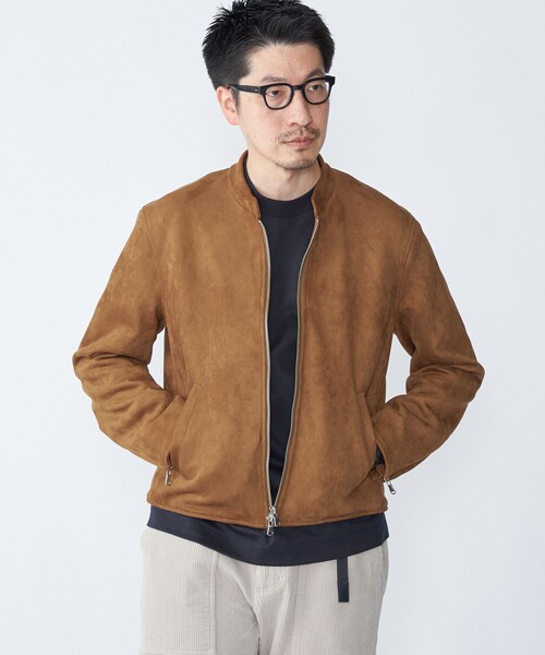 値下げ/美品/春向けSHIPS ポリエステルフェイクスエード シングルライダース SHIPS: ポリエステル フェイクスエード シングル ライダース