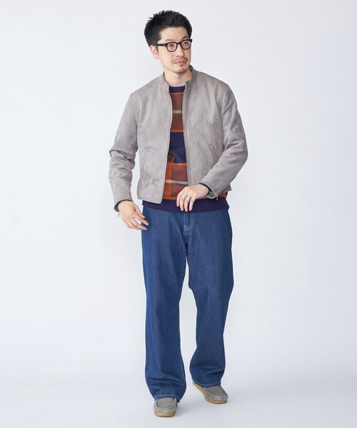 SHIPS: ポリエステル フェイク スエード シングル ライダース