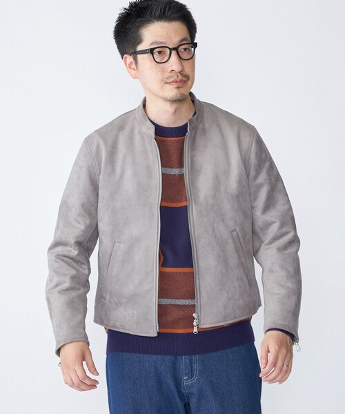 SHIPS: ポリエステル フェイク スエード シングル ライダース