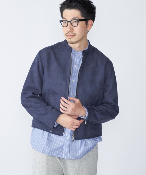 SHIPS: ポリエステル フェイク スエード シングル ライダース