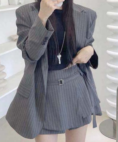 FREE STYLISTS(フリー スタイリスト)の「YUGA_YGMC Striped culottes skirt(スカート・レディース・グレー/ブラック・FREE)」の13枚目の写真