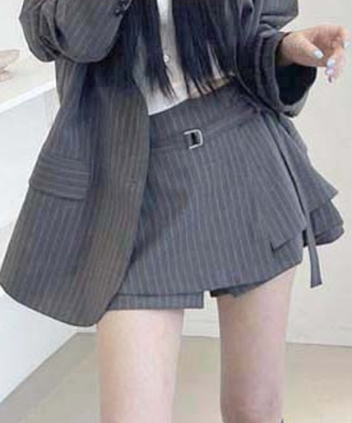 FREE STYLISTS(フリー スタイリスト)の「YUGA_YGMC Striped culottes skirt(スカート・レディース・グレー/ブラック・FREE)」の10枚目の写真