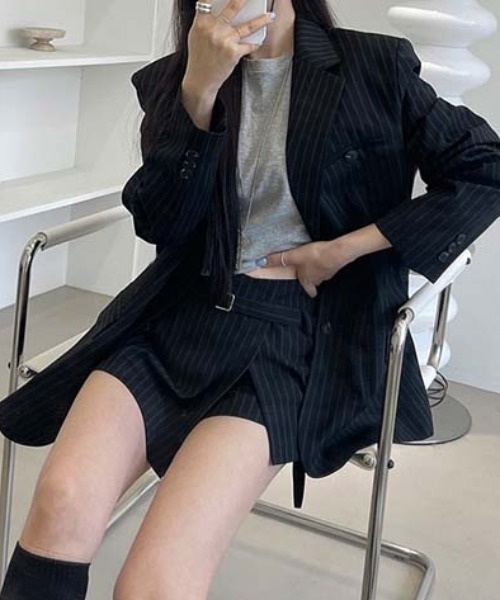 FREE STYLISTS(フリー スタイリスト)の「YUGA_YGMC Striped culottes skirt(スカート・レディース・グレー/ブラック・FREE)」の5枚目の写真