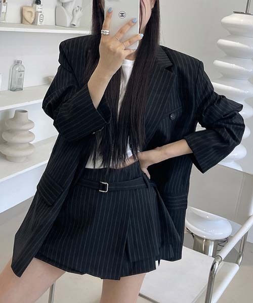 FREE STYLISTS(フリー スタイリスト)の「YUGA_YGMC Striped culottes skirt(スカート・レディース・グレー/ブラック・FREE)」の6枚目の写真