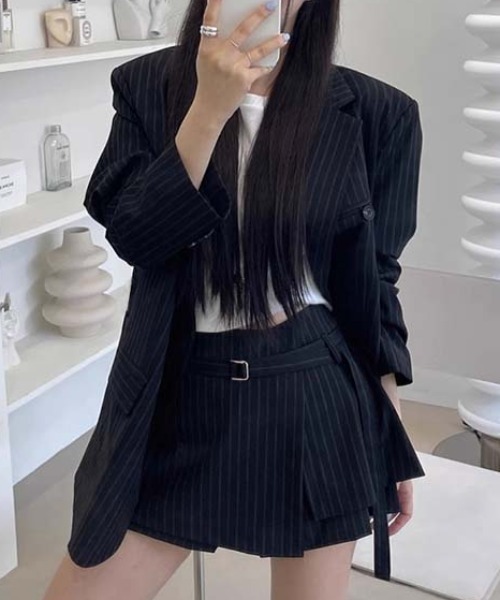 FREE STYLISTS(フリー スタイリスト)の「YUGA_YGMC Striped culottes skirt(スカート・レディース・グレー/ブラック・FREE)」の7枚目の写真