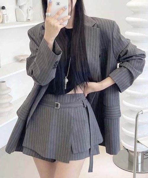FREE STYLISTS(フリー スタイリスト)の「YUGA_YGMC Striped culottes skirt(スカート・レディース・グレー/ブラック・FREE)」の15枚目の写真