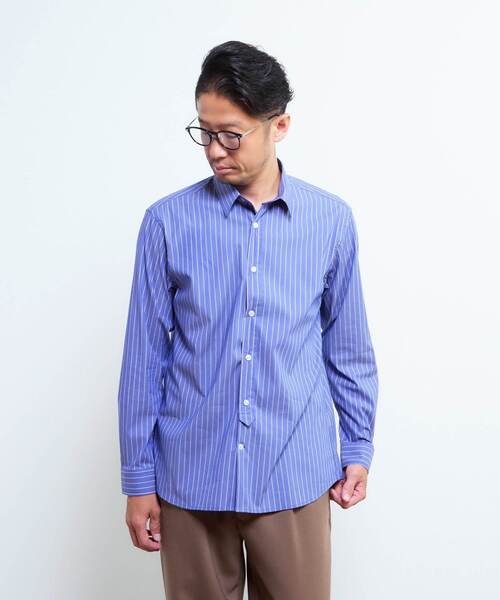 MEN'S MELROSE(メンズメルローズ)の「《WEB限定》SIDOGRAS スタンダードレギュラーカラーシャツ(シャツ/ブラウス・メンズ・ブルー/ホワイト/インディゴブルー/ブルー系その他/ストライプ・2/3/4/5)」の4枚目の写真