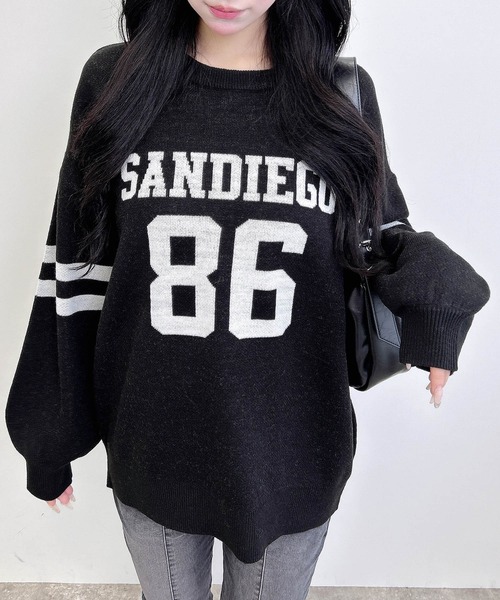 れがーとページ セール】ジャガードナンバーロゴニット（ニット/セーター）｜INGNI