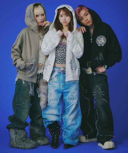 セール】【GALFY】百合の紋紋パーカー / 【ガルフィー】ロゴダブル