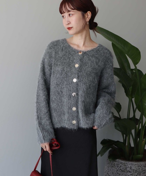 earth music&ecology（アースミュージックアンドエコロジー）の「【2025AW/主役級カーディガン】クルーネックシャギーカーディガン（カーディガン/ボレロ・レディース・グレー/ライトベージュ/ピンク・FREE）」の12枚目の写真