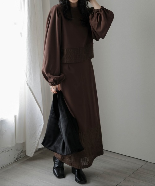 AMELY(エミリー)の「シアーレースドッキングセットアップ(セットアップ・レディース・アイボリー/ブラック/グレー/ブラウン・フリー)」の4枚目の写真