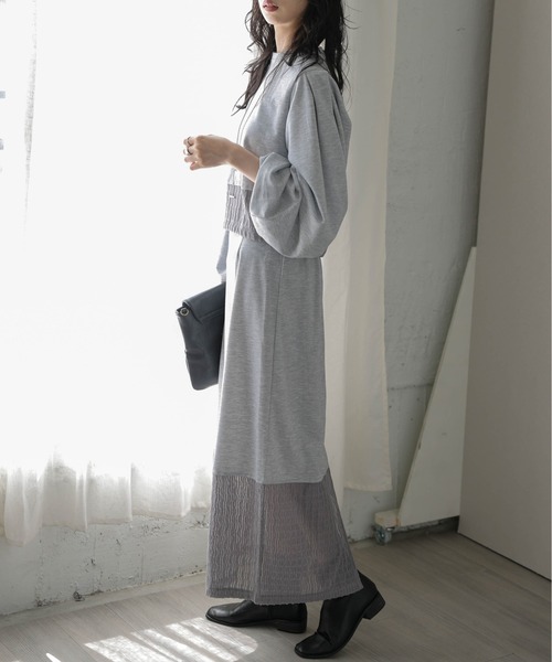 AMELY(エミリー)の「シアーレースドッキングセットアップ(セットアップ・レディース・アイボリー/ブラック/グレー/ブラウン・フリー)」の5枚目の写真