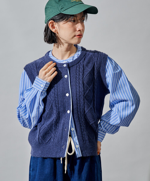 セール】シャツドッキング ケーブル ニットベスト（シャツ/ブラウス