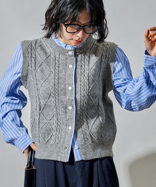 セール】シャツドッキング ケーブル ニットベスト（シャツ/ブラウス
