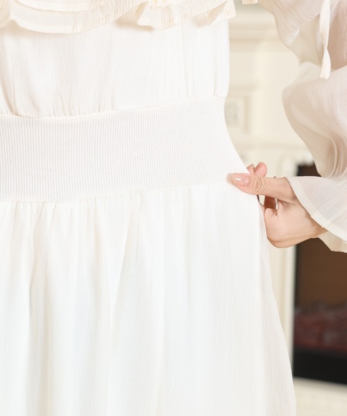 セール】オフショル シフォン フリル ロング ワンピース（ワンピース