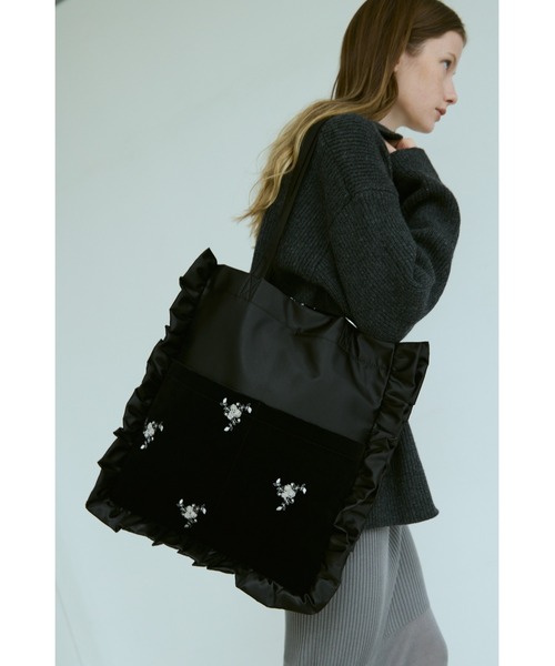 セール】刺繍ベロアフリル2ポケットトート / A4、14インチのPC収納