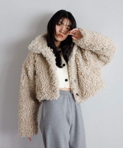 yourmle 2way poodle boa jacket ベージュ セール】poodle boa 2way collar coat / プードルボア2WAYカラーコート
