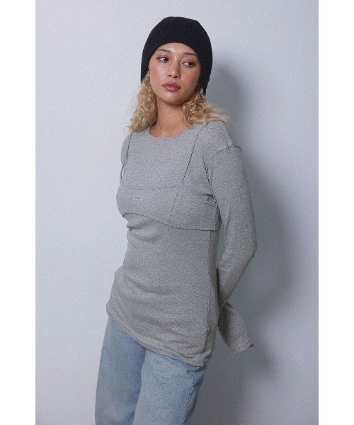 ALEXIA STAM（アリシアスタン）の「Wellness Long Sleeve Tee With Bra /レイヤード長袖トップス（Tシャツ/カットソー・レディース・グレー/ホワイト/ブラック・FREE）」の3枚目の写真