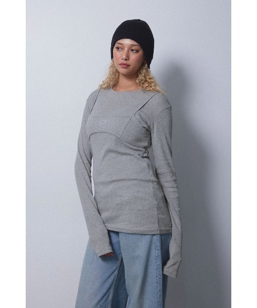 ALEXIA STAM（アリシアスタン）の「Wellness Long Sleeve Tee With Bra /レイヤード長袖トップス（Tシャツ/カットソー・レディース・グレー/ホワイト/ブラック・FREE）」の13枚目の写真