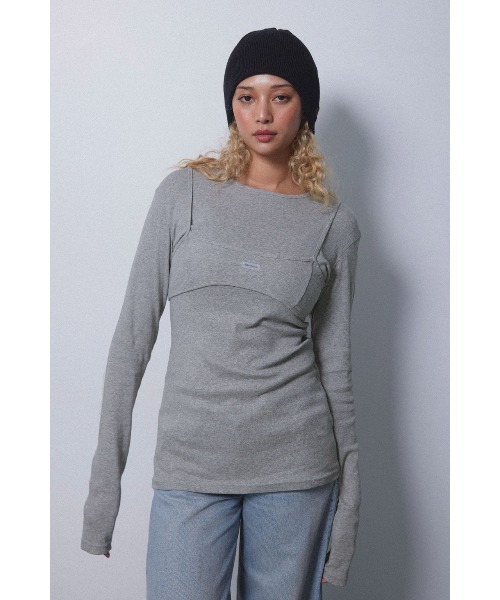 ALEXIA STAM（アリシアスタン）の「Wellness Long Sleeve Tee With Bra /レイヤード長袖トップス（Tシャツ/カットソー・レディース・グレー/ホワイト/ブラック・FREE）」の14枚目の写真