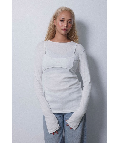 ALEXIA STAM（アリシアスタン）の「Wellness Long Sleeve Tee With Bra /レイヤード長袖トップス（Tシャツ/カットソー・レディース・グレー/ホワイト/ブラック・FREE）」の4枚目の写真