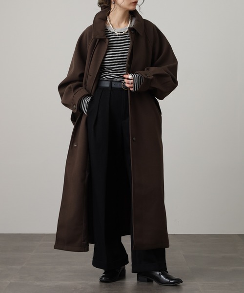 OMNES（オムネス）の「ニットモッサ アレンジカラーシングルロングコート（その他アウター・レディース・ダークブラウン/チャコール/グレー/グレイッシュベージュ/ブラック/アイボリー・FREE）」の5枚目の写真