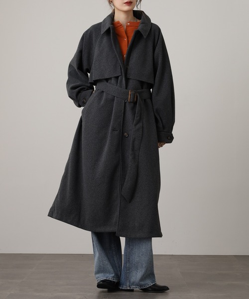 OMNES（オムネス）の「ニットモッサ アレンジカラーシングルロングコート（その他アウター・レディース・ダークブラウン/チャコール/グレー/グレイッシュベージュ/ブラック/アイボリー・FREE）」の20枚目の写真