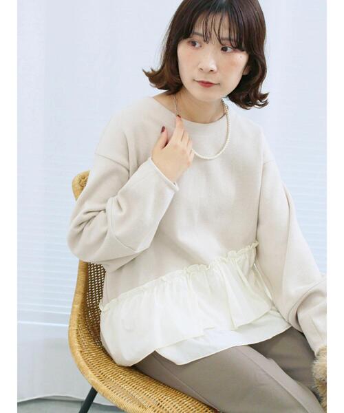 Samansa Mos2 blue(サマンサモスモスブルー)の「ペプラムドッキングプルオーバー(Tシャツ/カットソー・レディース・キナリ/ブラック/ベージュ・F)」の1枚目の写真